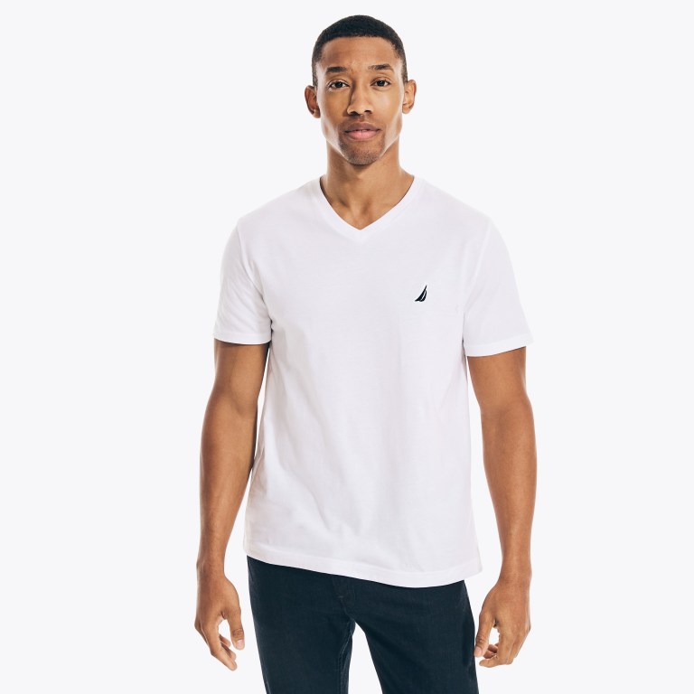 Nautica Solid V-neck T-shirts Heren Wit | Iv0X2ISo