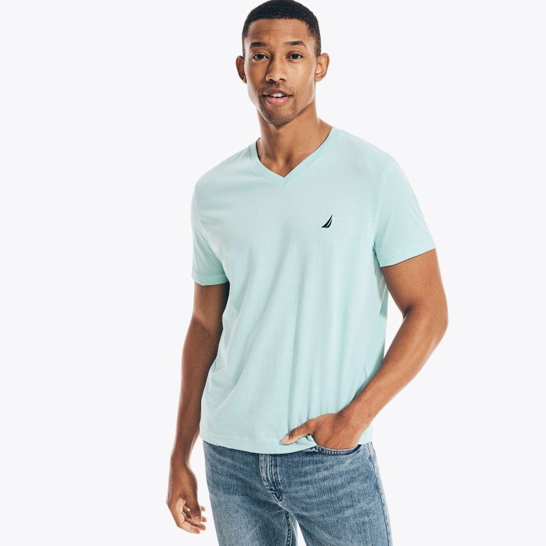 Nautica Solid V-neck T-shirts Heren Wit | cWcrhCSW