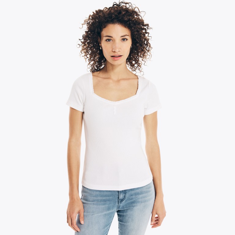 Nautica Square-neck -sleeve Henley Topjes Dames Wit | 2w6xZTB7