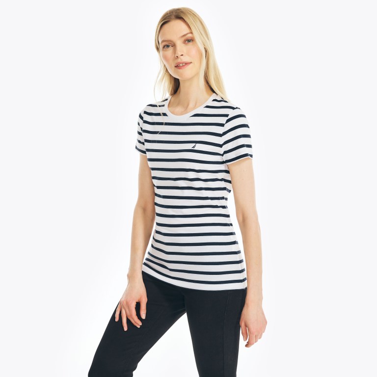 Nautica Striped Crewneck T-shirts Dames Blauw | uIlz27L9