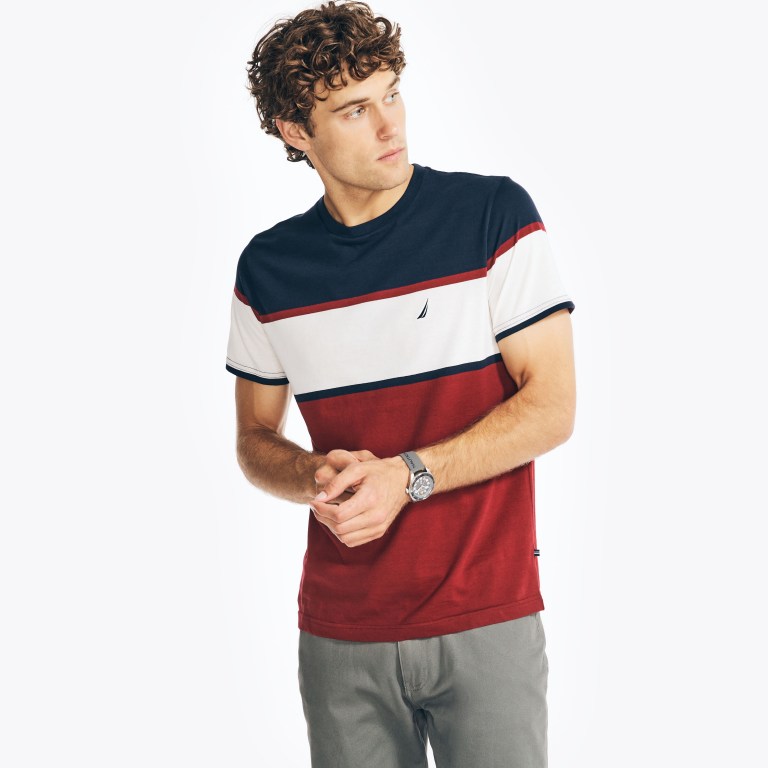 Nautica Striped Crewneck T-shirts Heren Donkerblauw | KyaRwPQu