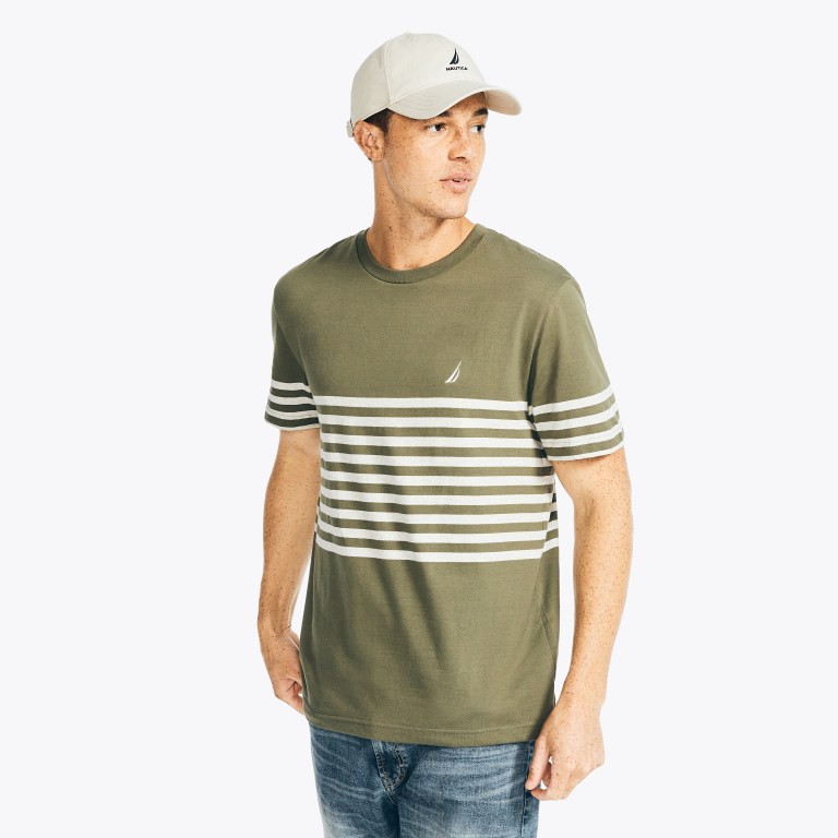 Nautica Striped Crewneck T-shirts Heren Olijfgroen | blgJMGaa