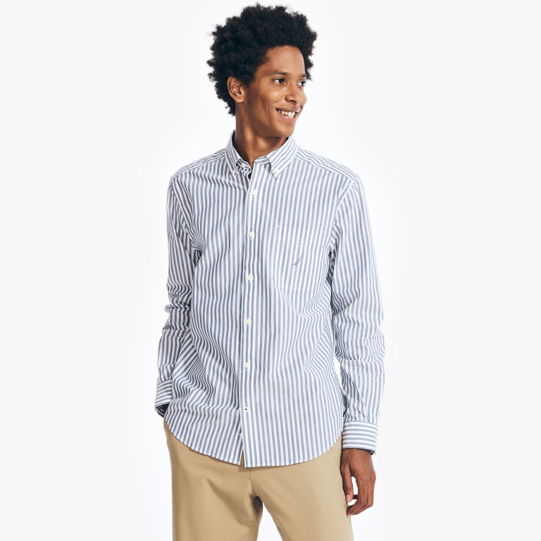 Nautica Striped Poplin Overhemd Heren Blauw | TvTxjCxN