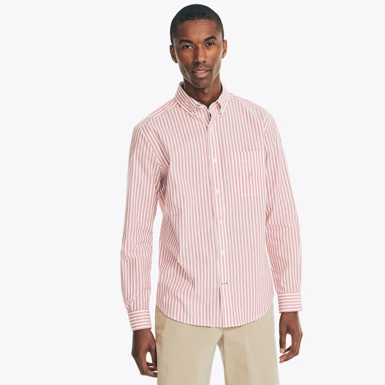 Nautica Striped Poplin Overhemd Heren Rood | 3crrvbb8