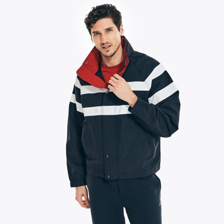 Nautica Striped Rainbreaker Bomber Jassen Heren Donkerblauw | YEiRrxCW