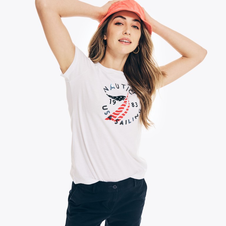 Nautica Sustainably Crafted Americana Grafische T-shirts Dames Wit | kCVGHG92