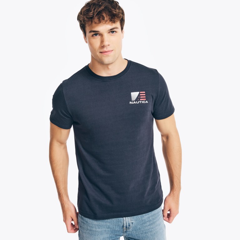 Nautica Sustainably Crafted Americana Grafische T-shirts Heren Donkerblauw | s0Tizkac