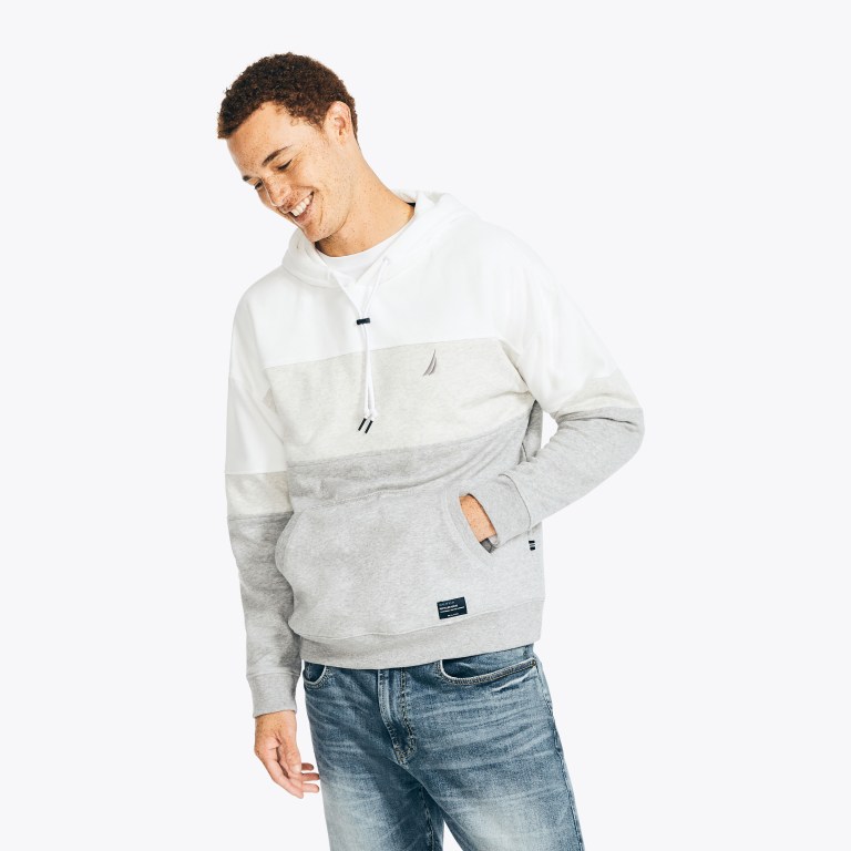 Nautica Sustainably Crafted Colorblock Hoodie Sweatshirts Heren Wit | MuXZxEtW