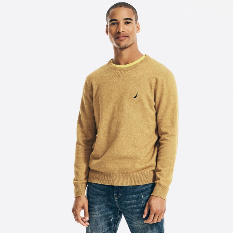 Nautica Sustainably Crafted Crewneck Truien Heren Bruin | HWgOgOUx