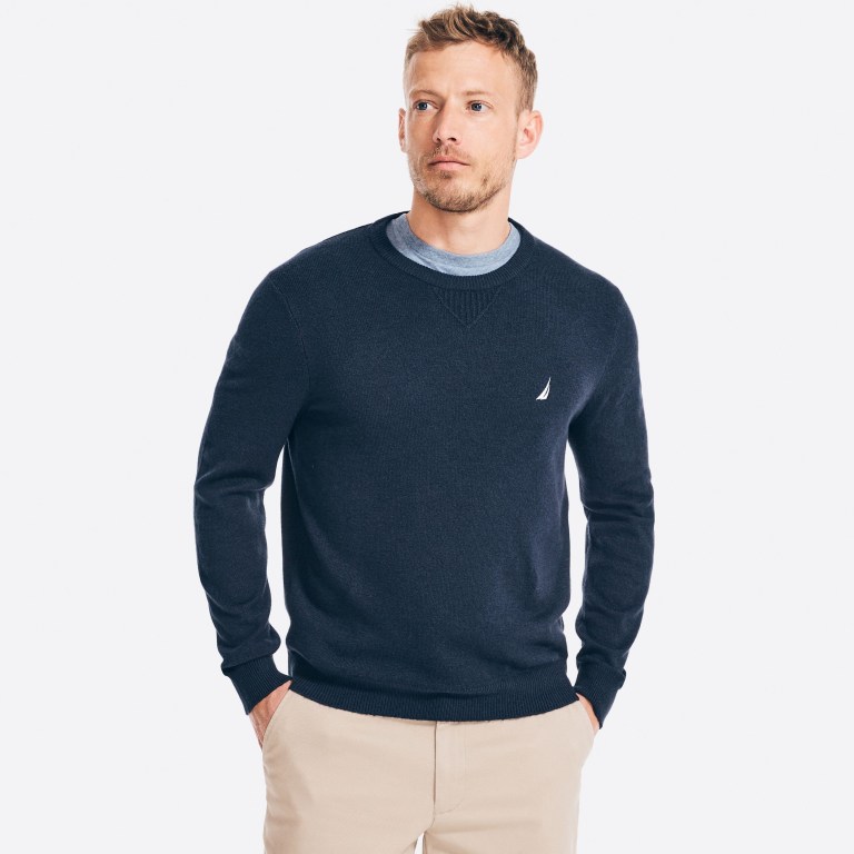 Nautica Sustainably Crafted Crewneck Truien Heren Donkerblauw | HXk1T2sU