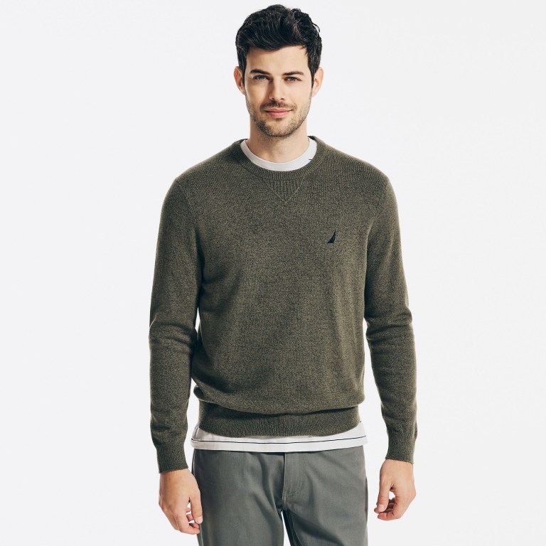 Nautica Sustainably Crafted Crewneck Truien Heren Olijfgroen | IO7bH2QW