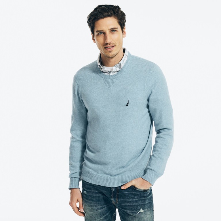 Nautica Sustainably Crafted Crewneck Truien Heren Blauw | h70JONYH