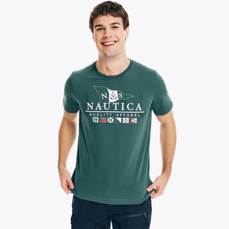 Nautica Sustainably Crafted Flags Grafische T-shirts Heren Gekleurd | IoHzW8MG