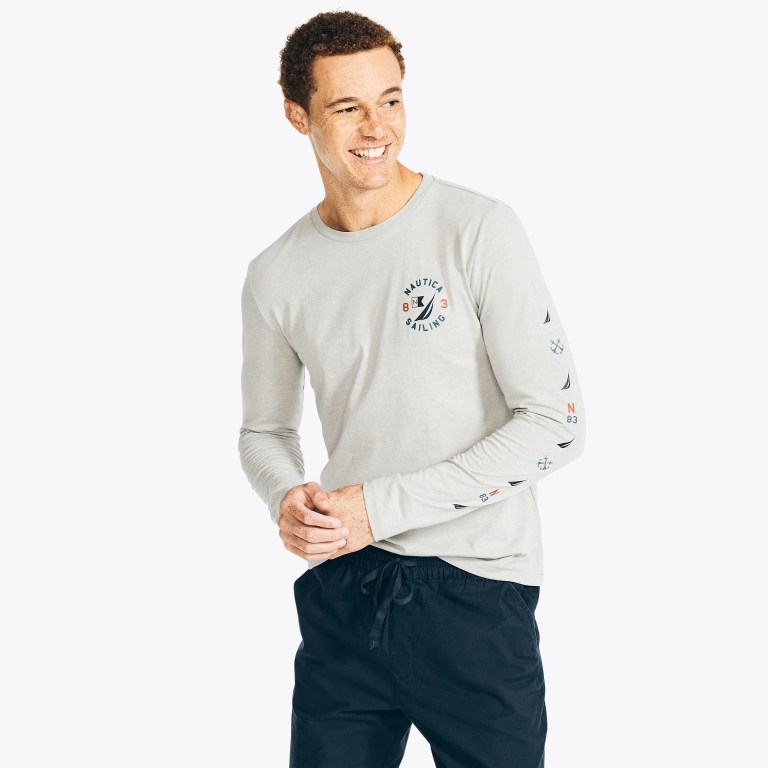 Nautica Sustainably Crafted Grafische Long-sleeve T-shirts Heren Grijs | sM4RaHuF