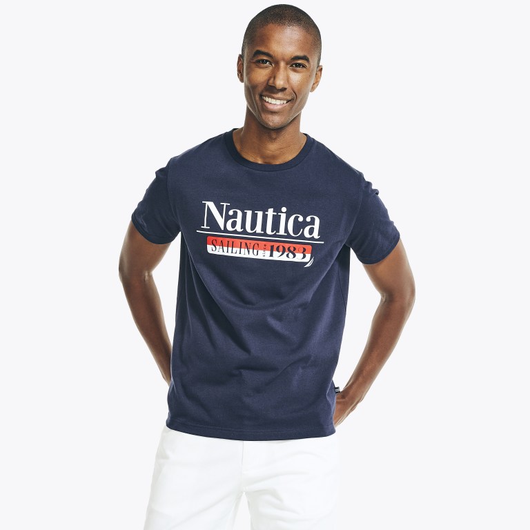 Nautica Sustainably Crafted Grafische T-shirts Heren Donkerblauw | UKMIZQ2W