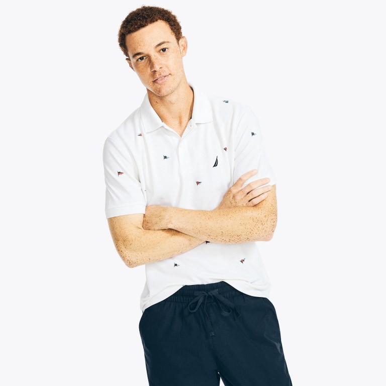 Nautica Sustainably Crafted Klassieke Fit Printed Deck Poloshirt Heren Wit | 6zbbu4k8