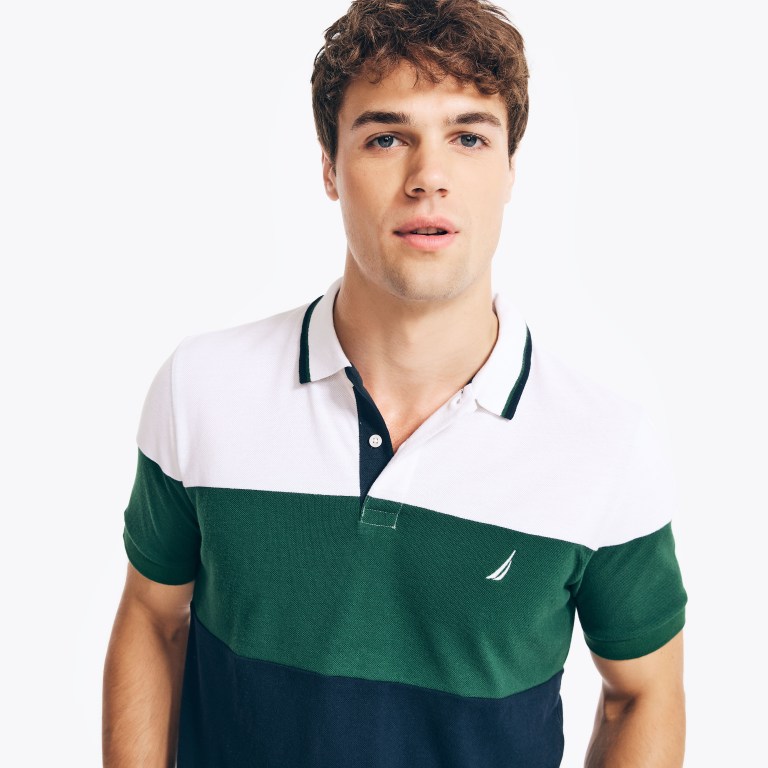 Nautica Sustainably Crafted Klassieke Fit Colorblock Deck Poloshirt Heren Wit | oxKFo4b8