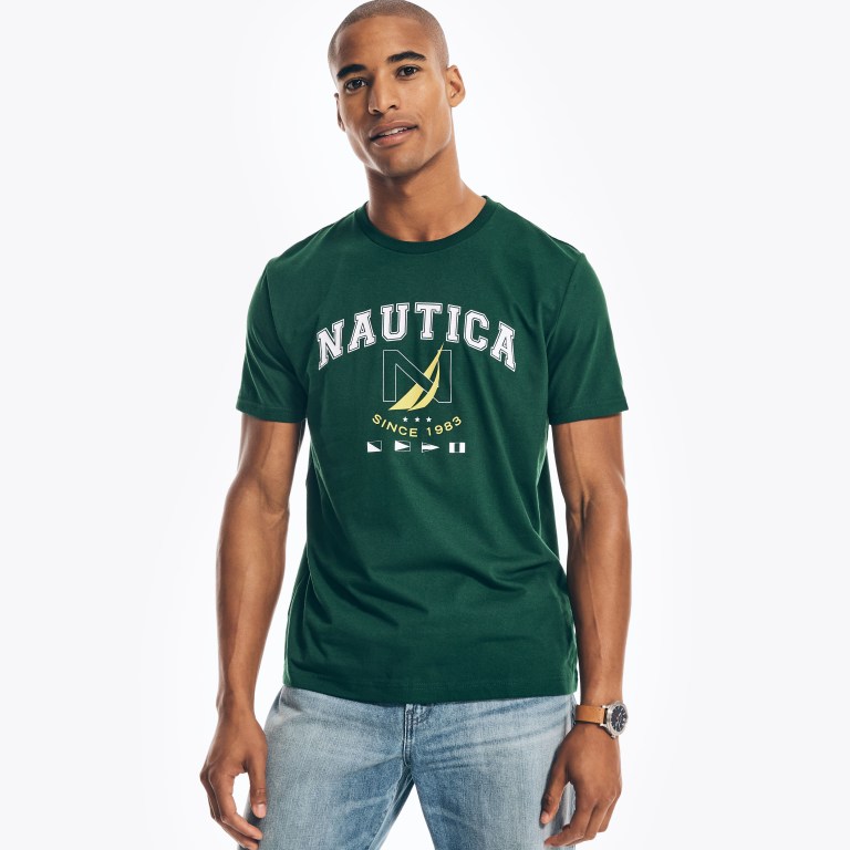 Nautica Sustainably Crafted Logo Grafische T-shirts Heren Groen | 2jQ3Qq1R