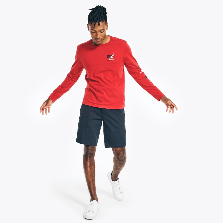 Nautica Sustainably Crafted Long-sleeve Grafische T-shirts Heren Rood | WMbZTYvp