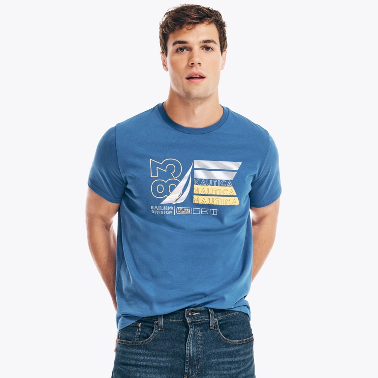 Nautica Sustainably Crafted N83 Grafische T-shirts Heren Blauw | TVe2MlWD