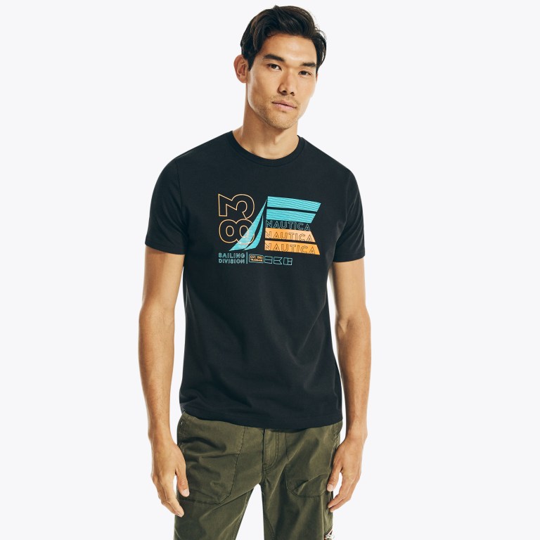 Nautica Sustainably Crafted N83 Grafische T-shirts Heren Zwart | VCLSrIIa