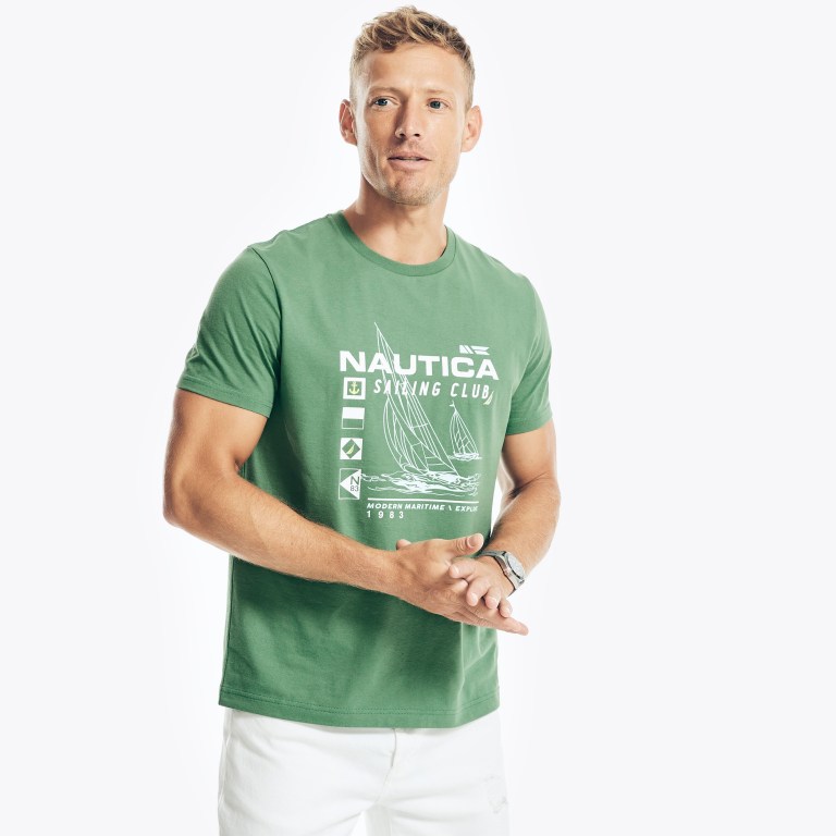 Nautica Sustainably Crafted Nautica Sailing Club Grafische T-shirts Heren Groen | 0BtGyaCZ