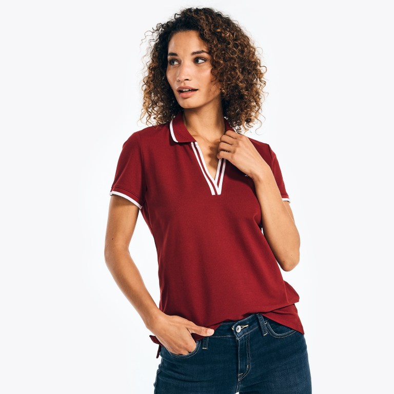 Nautica Sustainably Crafted Ocean Split-neck Poloshirt Dames Rood | Eo9DfnqL