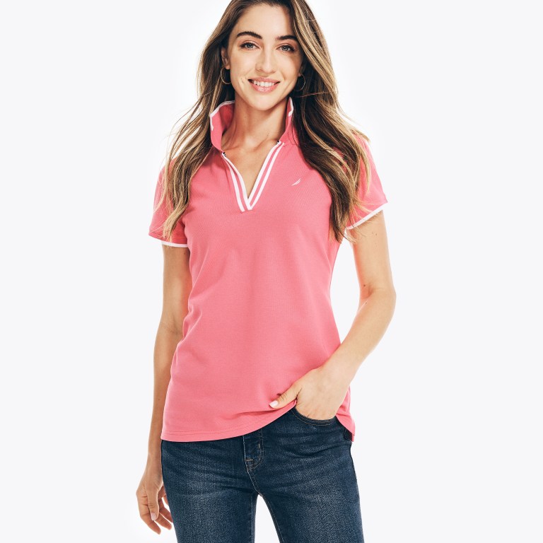 Nautica Sustainably Crafted Ocean Split-neck Poloshirt Dames Rood | fenYB4Zz