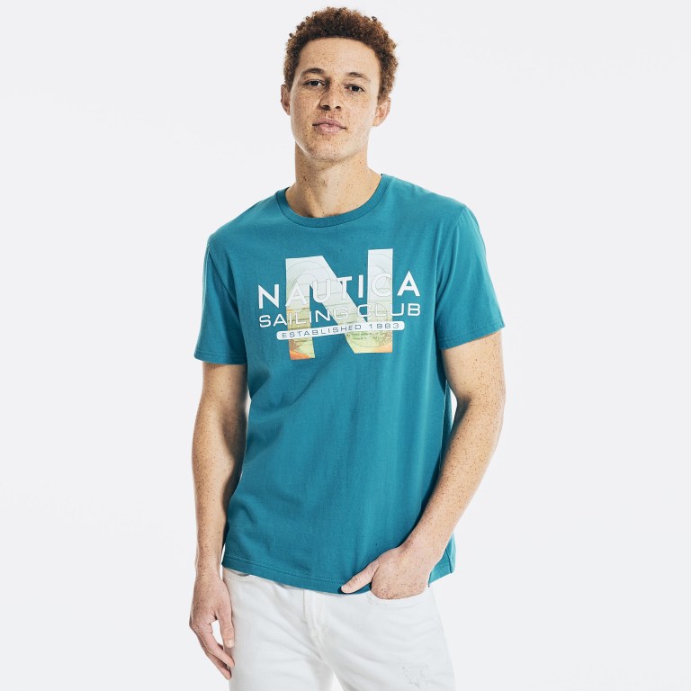 Nautica Sustainably Crafted Sailing Club Grafische T-shirts Heren Blauw | mXljV26D