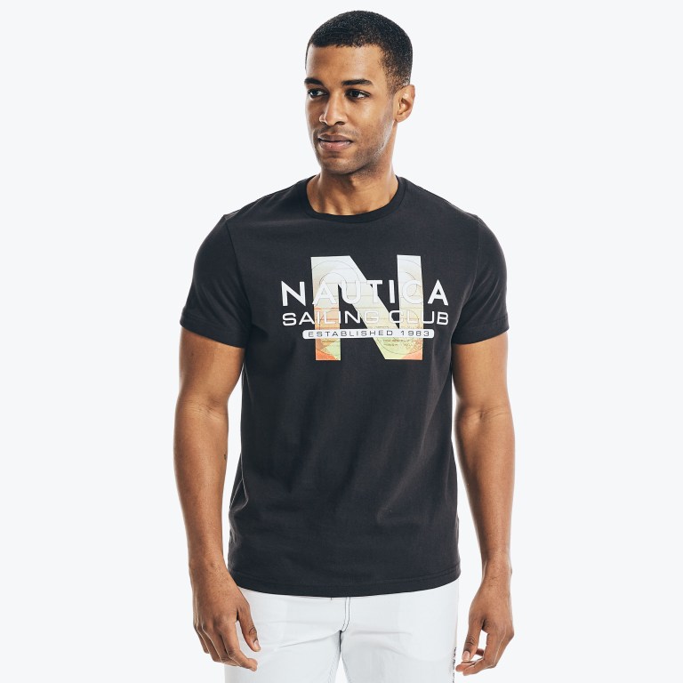 Nautica Sustainably Crafted Sailing Club Grafische T-shirts Heren Zwart | qK5K48R6