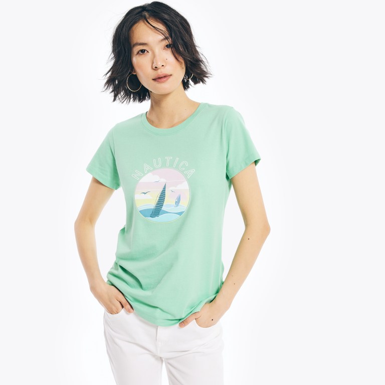 Nautica Sustainably Crafted Sailing Grafische T-shirts Dames Mintgroen | 2FAjLjqM