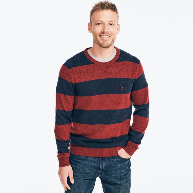 Nautica Sustainably Crafted Striped Truien Heren Rood | 75zFLyhm