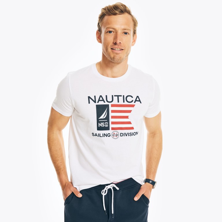 Nautica Sustainably Crafted Usa Sailing Division Grafische T-shirts Heren Wit | 67drCLBE