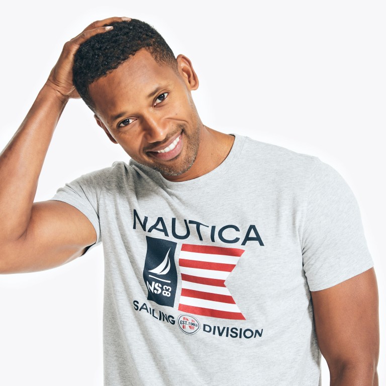 Nautica Sustainably Crafted Usa Sailing Division Grafische T-shirts Heren Grijs | Xr985mch