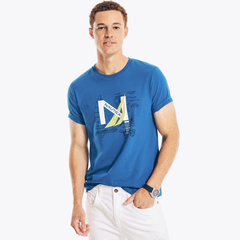 Nautica Sustainably Crafted Yacht Logo Grafische T-shirts Heren Diepblauw | EpZXHNOi