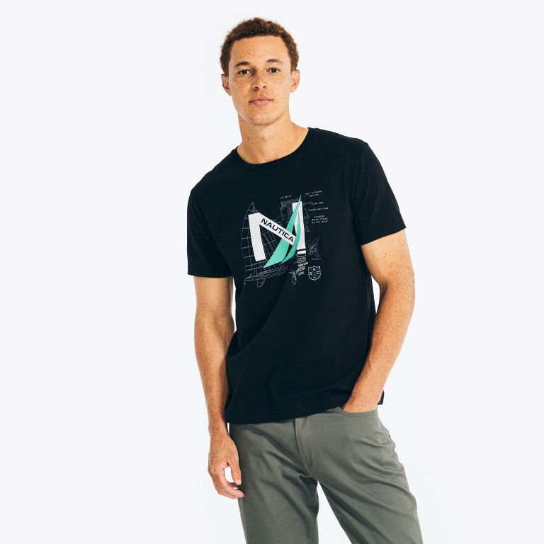 Nautica Sustainably Crafted Yacht Logo Grafische T-shirts Heren Zwart | xA0yAXQA