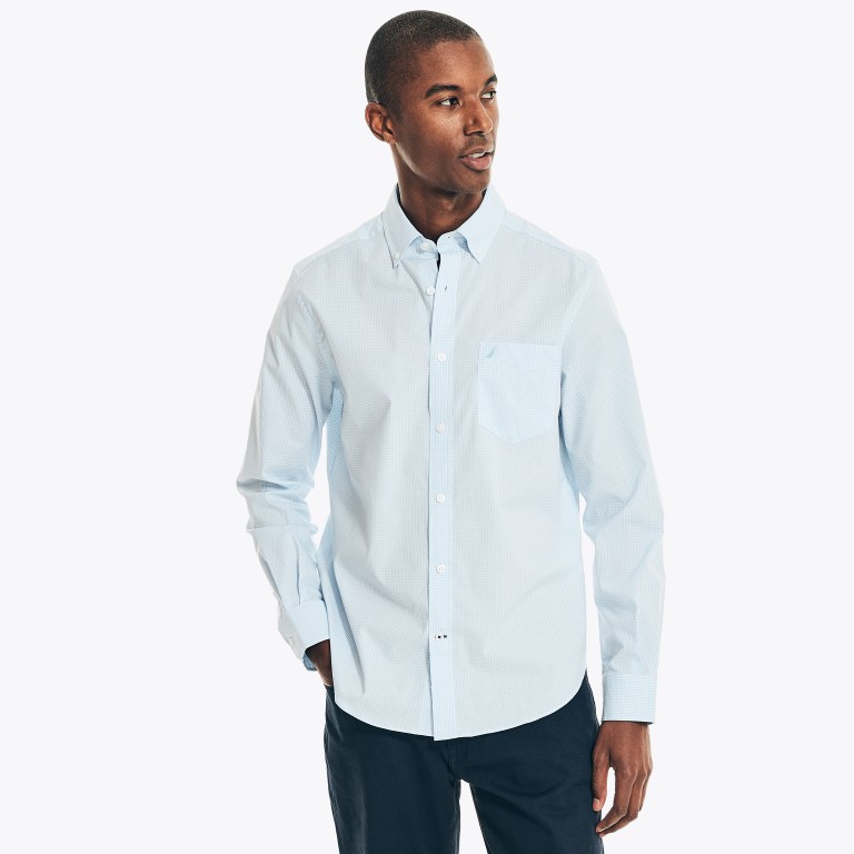 Nautica Wrinkle-resistant Plaid Wear To Werk Overhemd Heren Azuurblauw Blauw | FiQ05ADb