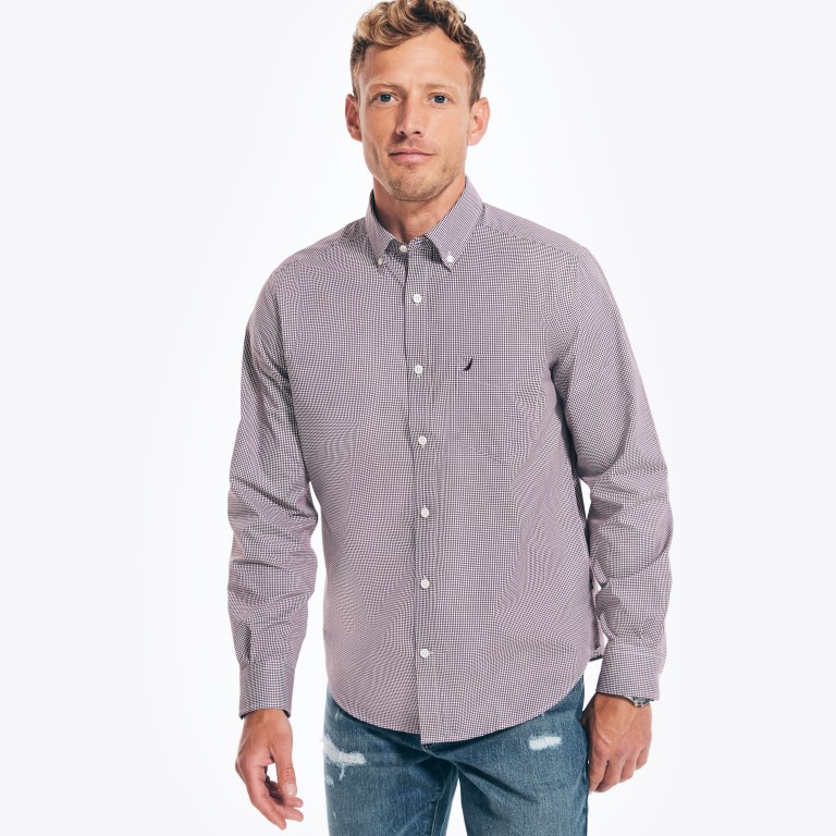 Nautica Wrinkle-resistant Plaid Wear To Werk Overhemd Heren Rood | uRkiOg5G