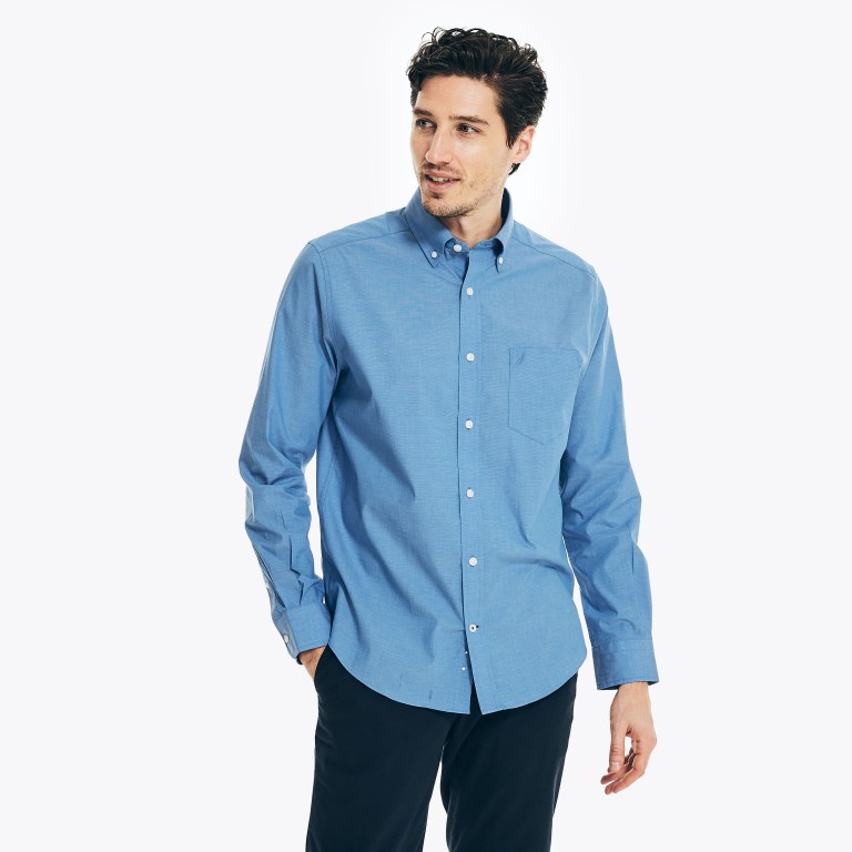 Nautica Wrinkle-resistant Wear To Werk Overhemd Heren Blauw | gGqQBWFM