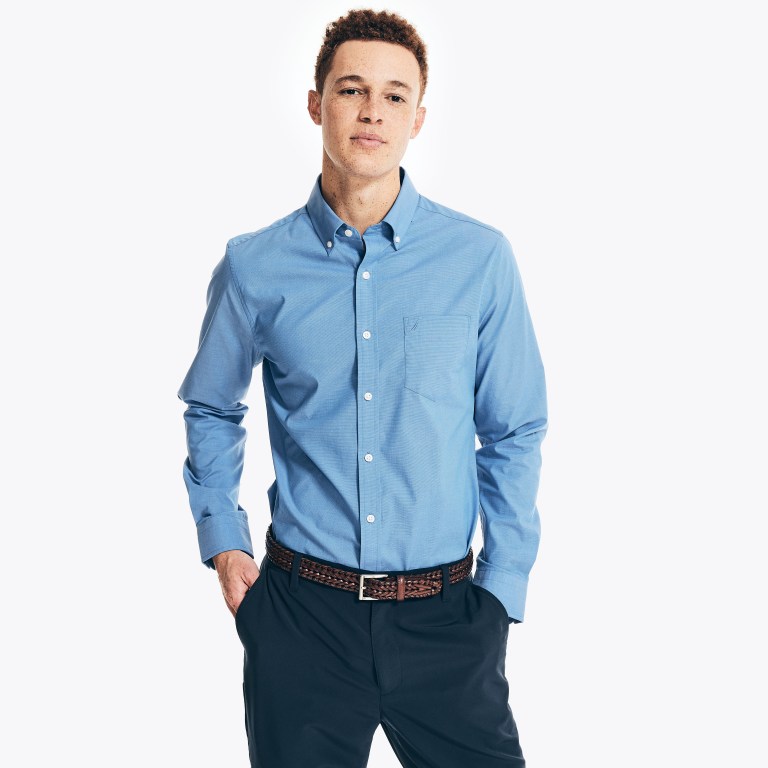 Nautica Wrinkle-resistant Wear To Werk Overhemd Heren Blauw | oSR61UvD